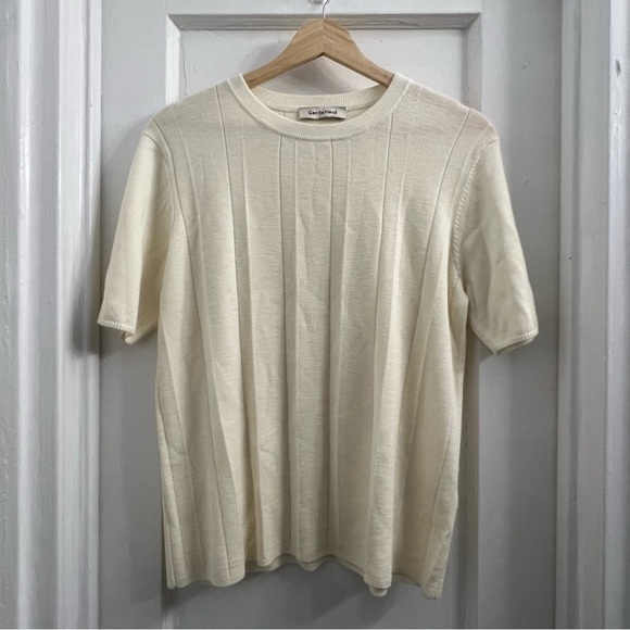 Gentle Herd Merino Wool Short Sleeve Sweater T Shirt, cream, S (photo shows tan) - Picture 1 of 5